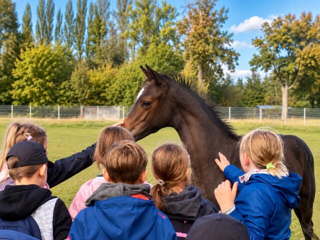 Ein Vormittag voller Fragen und Entdeckungen 🐴🌾
Heute waren Kinder der 3. und 4. Klassen der Evangelischen Grundschule Gotha bei uns auf dem Münchshof – mit erstaunlich vielen und manchmal ziemlich tiefgründigen Fragen im Gepäck.
Was wächst auf unseren Feldern? Wie arbeitet ein Landwirt? Was passiert mit den Tieren? Und natürlich: Was machen wir eigentlich mit all unseren Pferden?
Vieles lässt sich besser erleben als erklären. Also ging es über den Hof, hinaus aufs Feld und natürlich zu den Pferden – wobei Gustaf ziemlich schnell im Mittelpunkt stand.
Im Stall warteten frisch eingestreute Boxen. Auf die Frage „Dürfen wir da rein?“ folgte wenig später die nächste Entscheidung: Mittagessen ordentlich an Tisch und Bank – oder lieber zurück ins Stroh?
Die Abstimmung fiel eindeutig aus. 😉
Ein schöner Vormittag voller Neugier, Begegnungen und ziemlich kluger Fragen.
Danke für euren Besuch – es hat uns großen Spaß gemacht mit euch!
